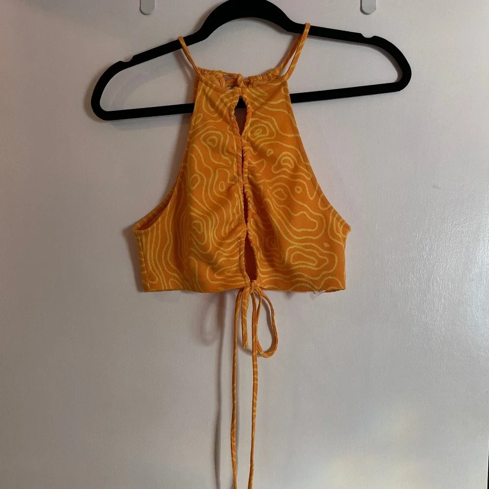 Zara Orange Yellow Swirl Halter Crop Top - Picture 5 of 8